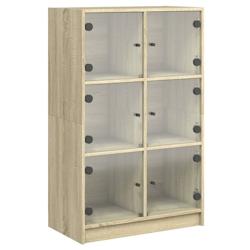 HELLOSHOP26 - Buffet haut en bois d'ingénierie - Chêne sonoma - 6 compartiments avec portes et poignées noires_0
