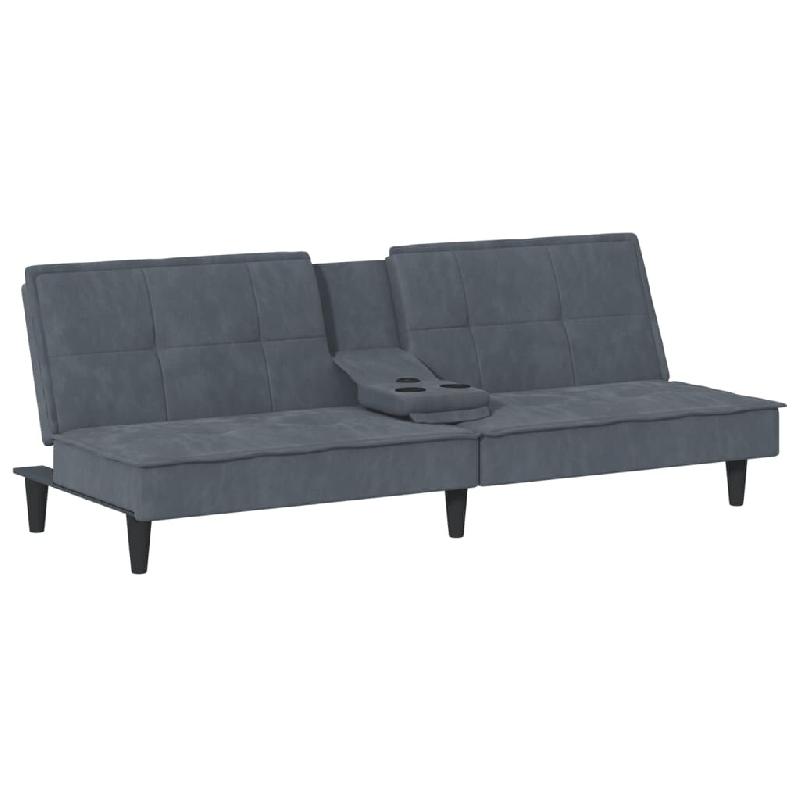 Helloshop26 - Canapé-lit avec porte-gobelets velours gris foncé 02_0020422 - gris polyester 3001090388006_0