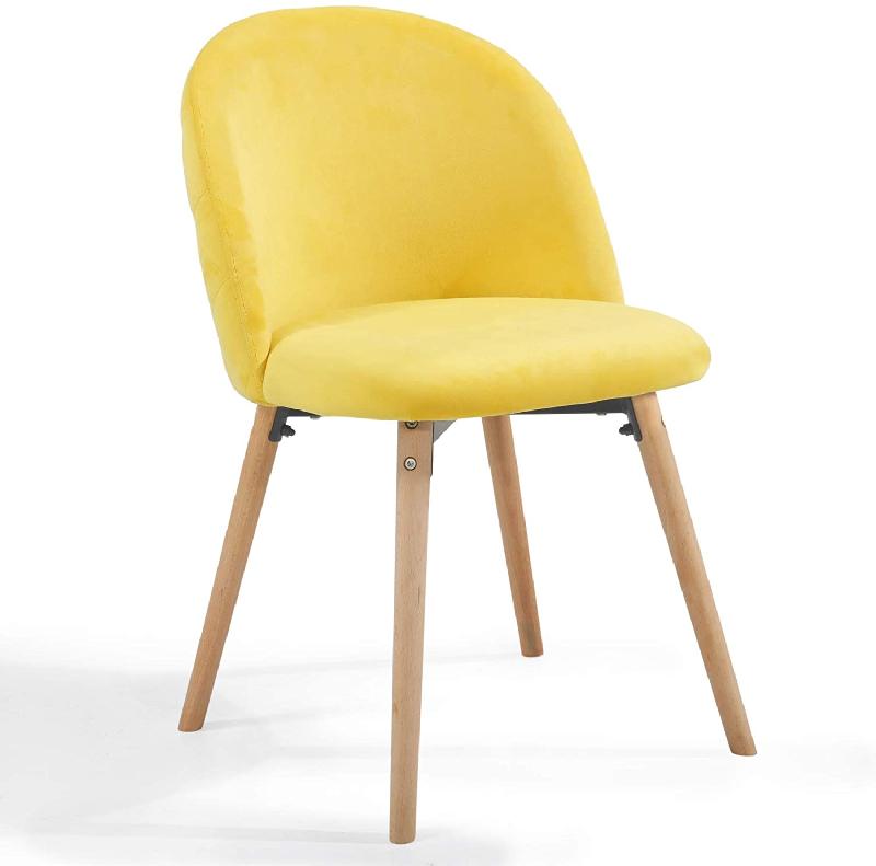 Lot de 4 chaises de salle à manger en velours - pieds en bois de hêtre - style scandinave moderne pour salon, chambre, cuisine, bureau - jaune - 01_0000147_0