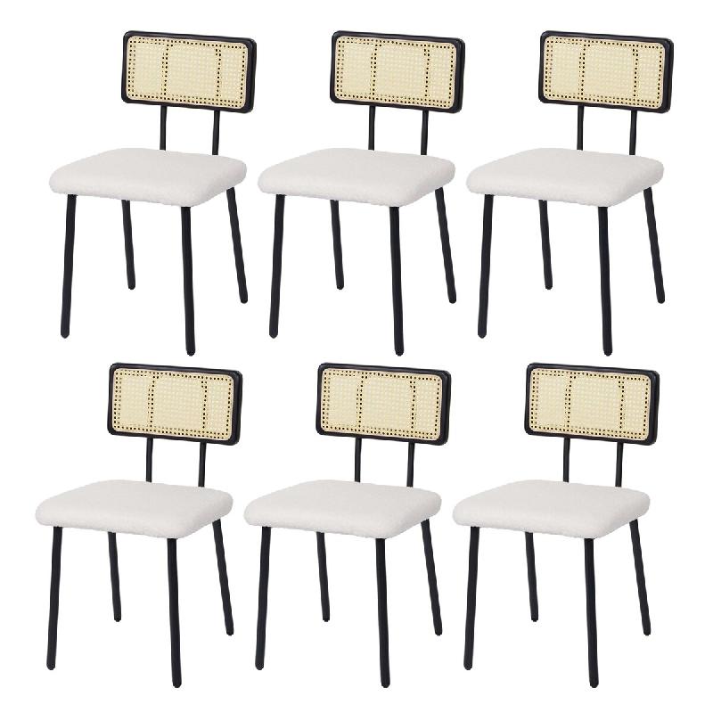 Mendler Lot de 6 chaises de salle à manger HWC-K88, fauteuil chaise, bois poly rotin métal bouclé ~ tissu/textile blanc - blanc textile 3x97707_0