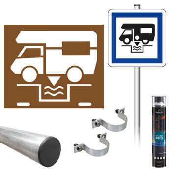 Pack signalisation station de vidange camping-car - pochoir bois contreplaqué 8 mm - aérosols haute performance - panneau CE24_0