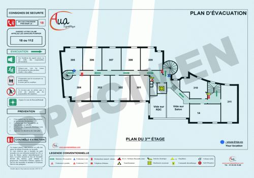 PANNEAU PLAN D'ÉVACUATION HORIZONTAL ALTUGLAS 4MM A3 FOND BLANC