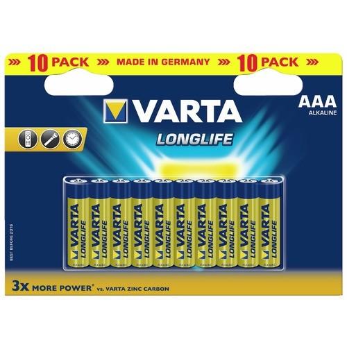 PILE ALCALINE - VARTA - LONGLIFE - 10 PILES - LR03 - AAA VARTA