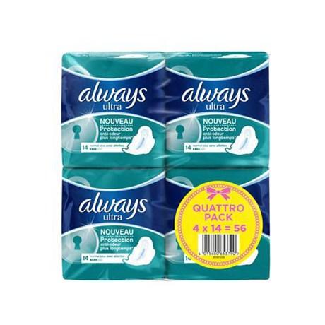 SERVIETTES HYGIÈNIQUE ALWAYS ULTRA NORMAL PLUS QUATTRO 4 X 14