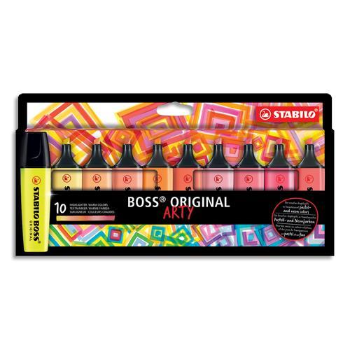 SURLIGNEUR POINTE BISEAUTEE STABILO BOSS ORIGINAL ARTY - ETUI DE 10 SURLIGNEURS - COULEURS CHAUDES