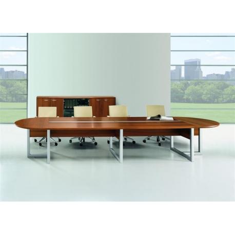 Table de réunion placage bois QUADRIFOGLIO - 14 places - L 420 x 124 cm - Pied colonne acier_0