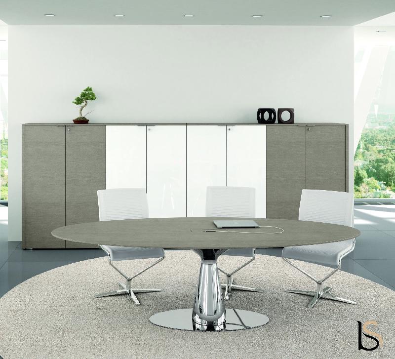 Table de réunion ovale Metar en bois- Bralco. - Non, Chêne gris_0