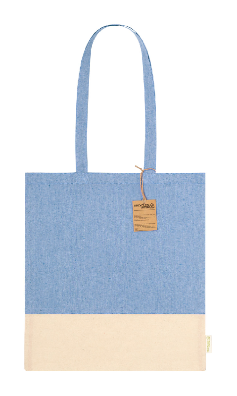 Tote bag en coton recyclé bicolore - anses longues - 120 g/m² - bleu - 65g_0