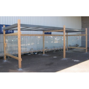 Abri vélo semi-ouvert Evolution double - structure en bois Mélèze FSC et bardage en verre trempé sécurit_0