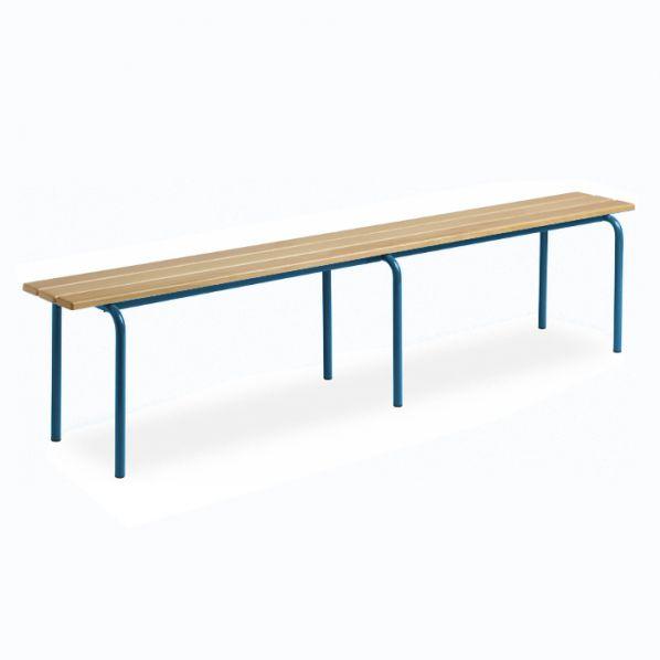 Banc vestiaire sans dossier - pieds Epoxy bleu - 2000 mm - 3 lames en hêtre vernis_0