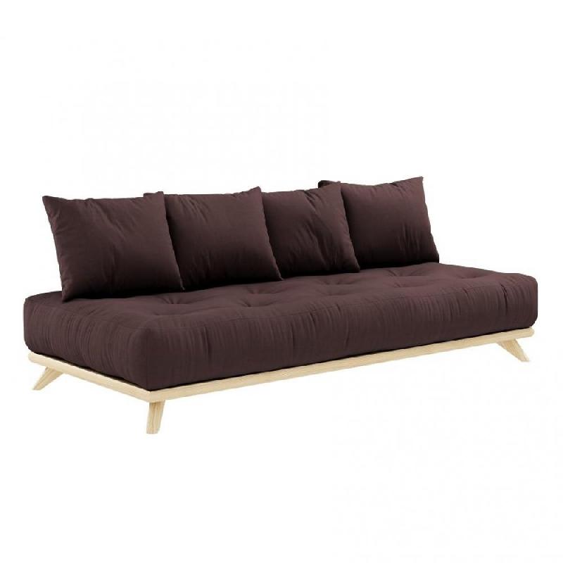 CANAPÉ CONVERTIBLE FUTON SENZA PIN NATUREL COLORIS MARRON COUCHAGE 90 CM._0