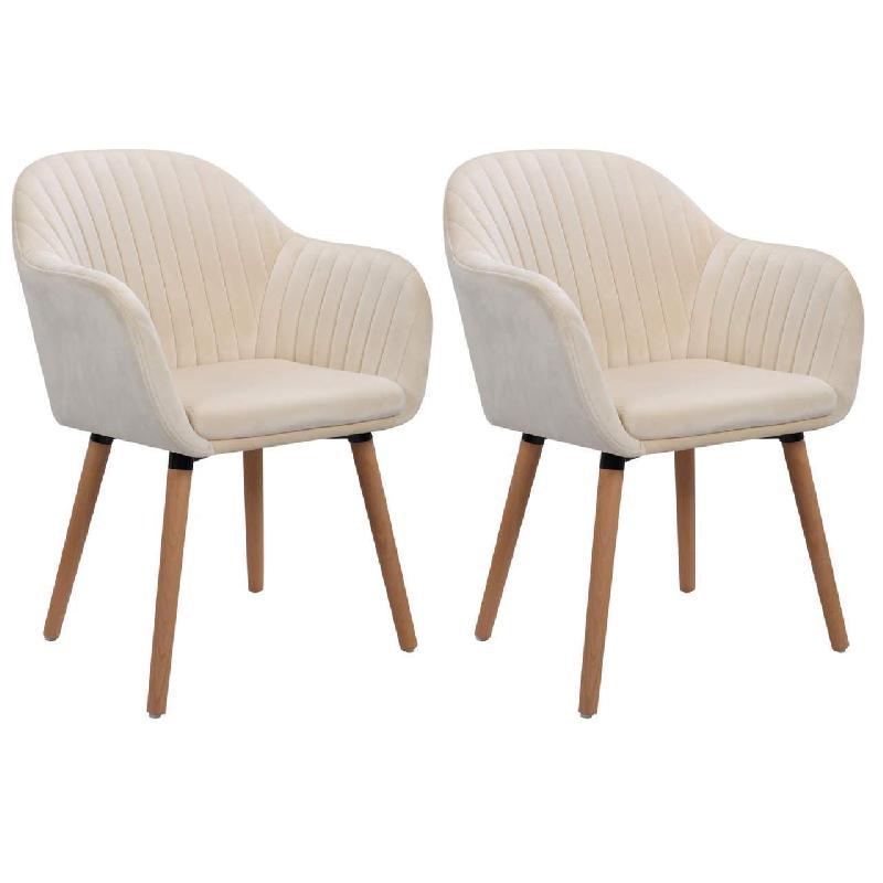Chaises de salle à manger en velours - 2 pièces blanc crème - Siège rembourré et ergonomique - Réf. 19_0000368_0
