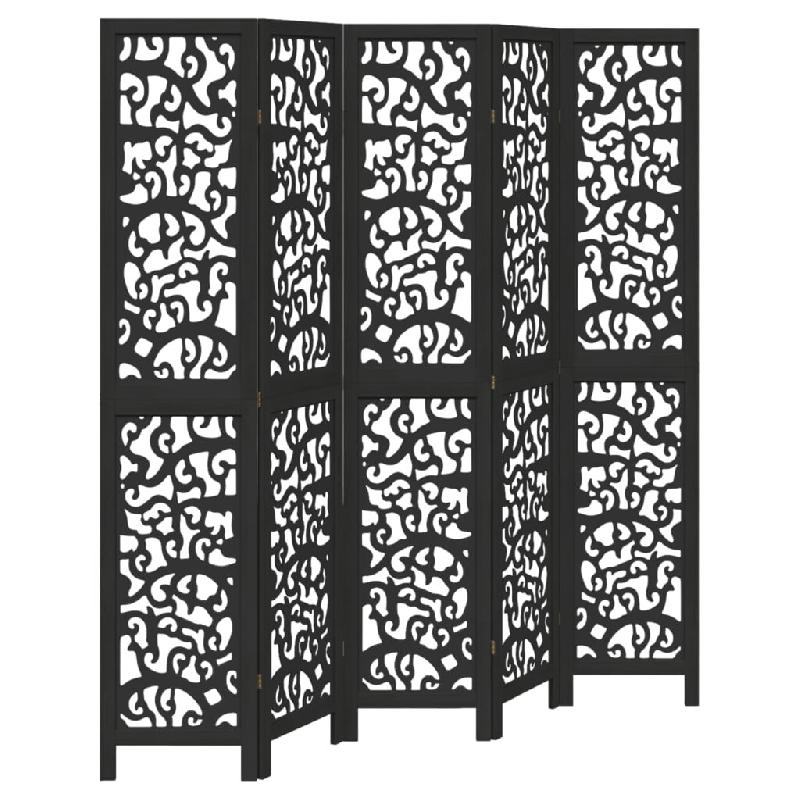 Décoshop26 - Paravent séparateur de pièce cloison 5 panneaux en bois de paulownia noir DEC031022 - noir 3000258245946_0