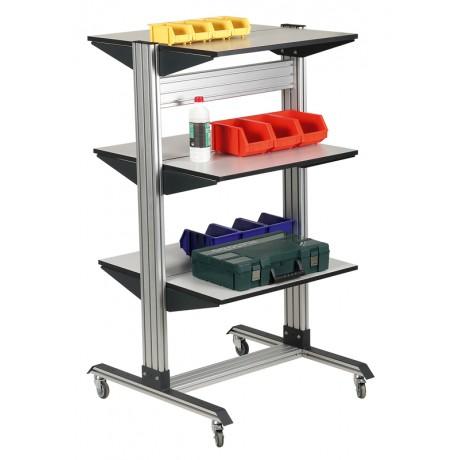 Desserte à roulettes double face - 6 tablettes en mélaminé - Châssis aluminium mat - Hauteur 1550mm_0