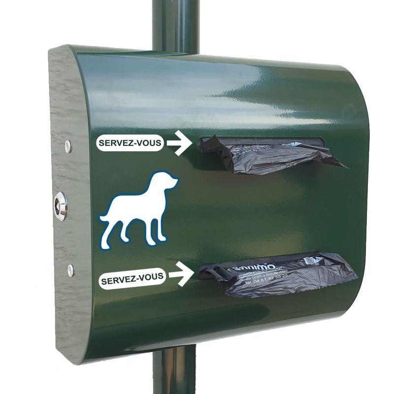 Distributeur de sachets hygiène pour chien - Double rouleau - Aluminium thermolaqué - Fixation murale ou sur mât_0