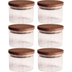 Ensemble pots en verre avec couvercle bois 6 pots ronds - Liny Hanah Home - marron 8684284028121_0