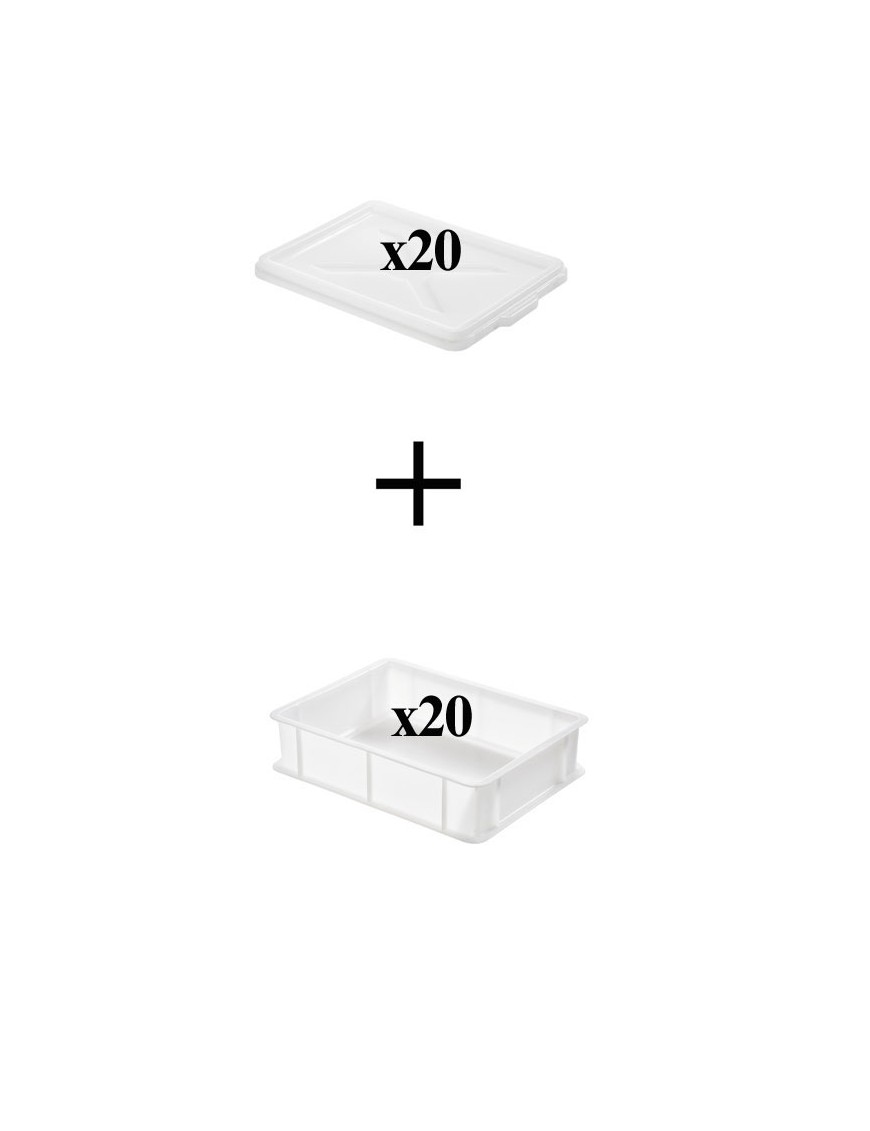 Lot de 20 demi-bacs à pâtons de 9 litres - avec couvercles - 400x300x100 mm - en PP alimentaire_0