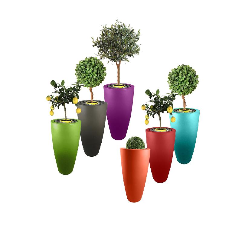 Lot de 6 pots de fleurs coniques Delight 200L - finition grainée, fabrication française, polyéthylène haute densité_0