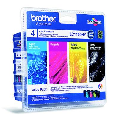 Pack 4 cartouches Brother LC1100 HY noir et couleurs (cyan + magenta + jaune) pour imprimantes jet d'encre_0