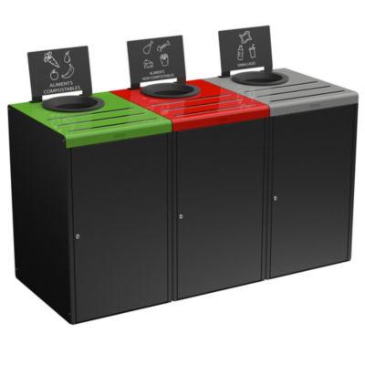 ROSSIGNOL Kit meuble de tri selectif 3x90l pour restauration collective - avec serrure - alitri  - gris manganese / vert /rouge  / gris_0