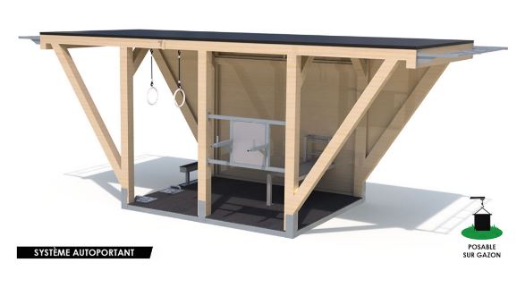 Structure de fitness M KUBE double en bois - Aire spacieuse avec équipements pour débutants et experts_0