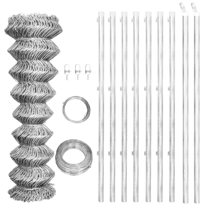 Vidaxl clôture à mailles avec poteaux acier galvanisé 15x1 m argenté 141495_0