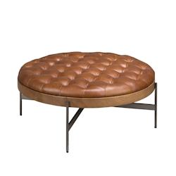 AC ANGEL CERDA Angel Cerdá Table basse ronde en cuir brun foncé, noyer et acier foncé 2147C Ø100 x 40 - marron Bois manufacturé 8435631034957_0