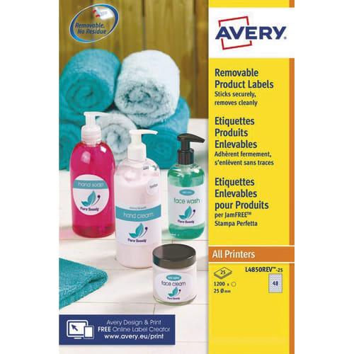 Avery boîte de 1200 étiquettes rondes enlevables blanches ø25mm_0