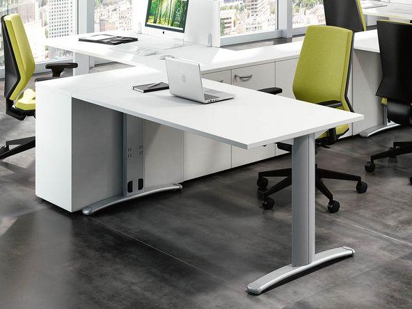 Bureau d'angle individuel Okly Jéo - plateau en bois mélaminé - pieds en T - plusieurs finitions_0