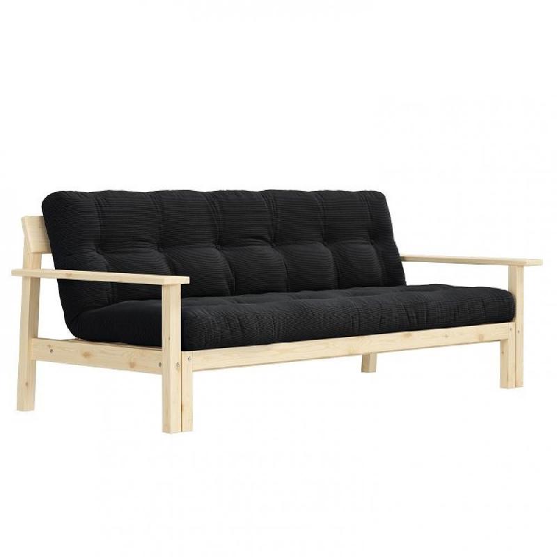 CANAPÉ CONVERTIBLE FUTON UNWIND PIN NATUREL COLORIS CHARBON 130 X 190 CM._0