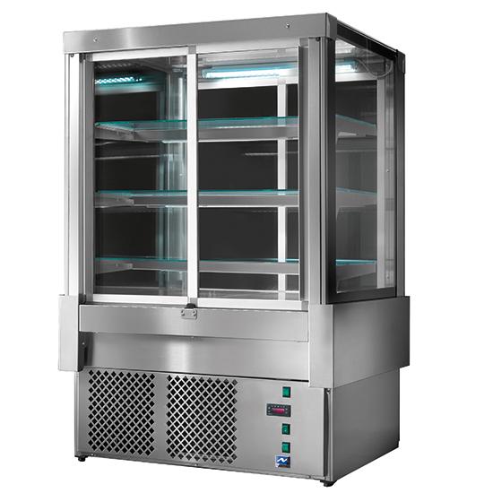 Comptoir réfrigéré ventilée avec 4 portes coulissantes et 3 étagères, +3°/+5°c, l=1200 mm - ral9005 - BGB0336_0