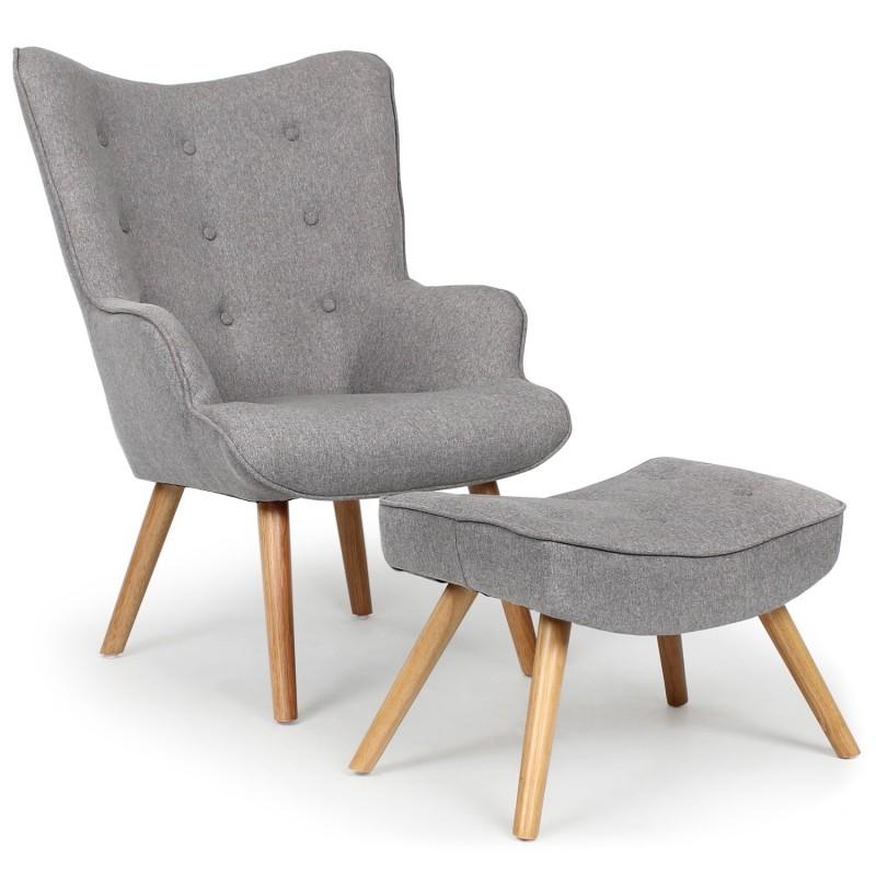 Fauteuil & Pouf Scandinave Orlé 100 cm Gris Clair - Paris Prix - Design confortable avec dossier haut et pouf assorti_0