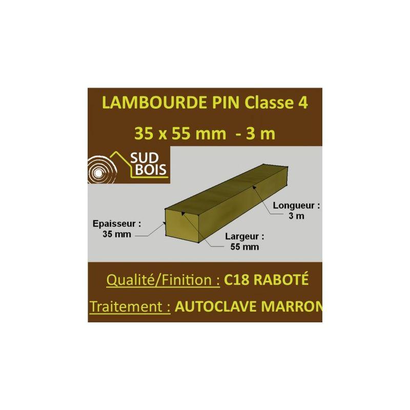 LAMBOURDE 35X55MM AUTOCLAVE MARRON CLASSE 4 3M - SUD BOIS