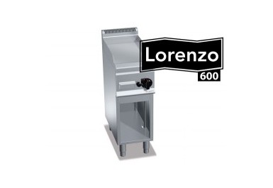Plaque à snacker à gaz lisse - 4 kW, profondeur 600 mm - sur meuble de base avec acier inoxydable_0