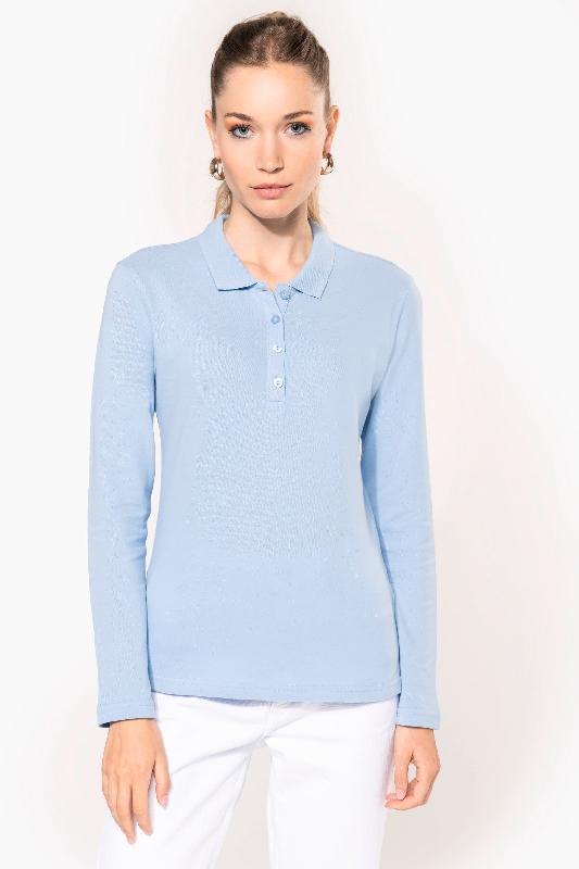 Polo piqué manches longues femme - Réf: K257 - Coupe cintrée - Coton piqué prérétréci - Marque Kariban_0