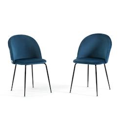 RATTATAN Lot de 2 chaises en velours avec pieds en métal, design élégant pour cuisine, salle à manger, bar ou restaurant – Sara – Bleu/Gris fo_0