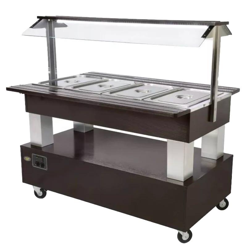 Salade bar central chauffant - 4 ou 6 bacs GN 1/1 - Structure bois massif wengué - Roller Grill_0