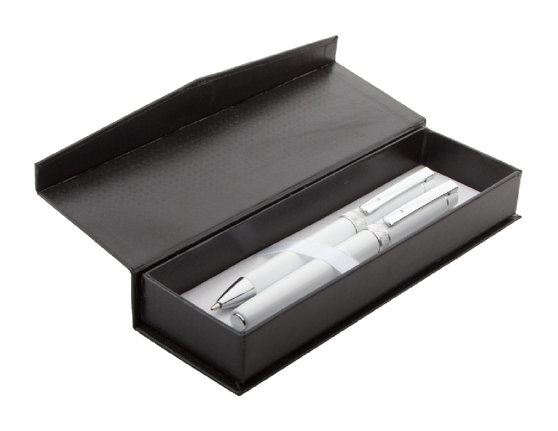 Set écriture - Stylo à bille et roller en aluminium avec finition brillante - Livré en boîte cadeau noire_0