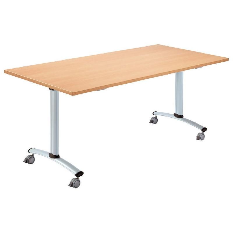 TABLE À PLATEAU BASCULANT DROIT - L. 160 X P. 80 CM - PLATEAU HÊTRE - PIEDS ALUMINIUM