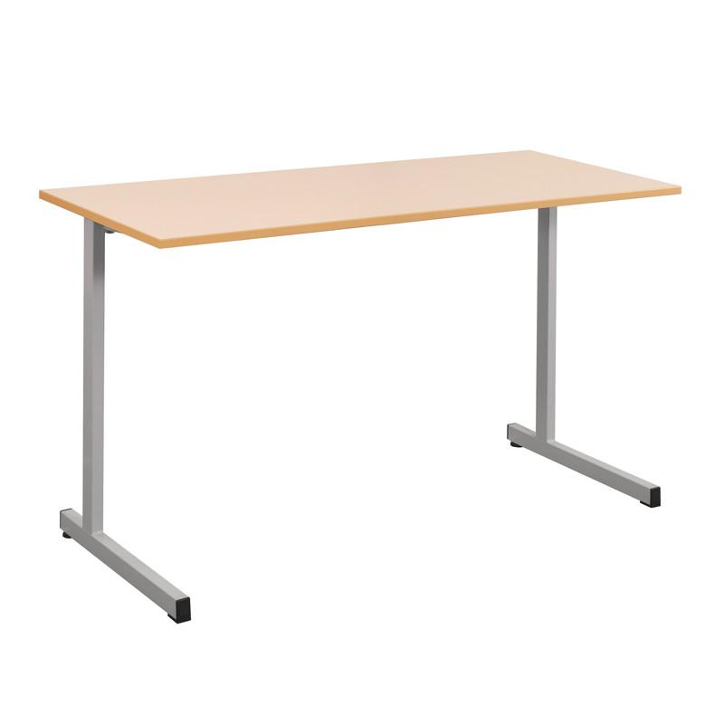 Table scolaire 2 places - 130x50 cm - Plateau mélaminé hêtre miel - Normes NF et environnementales - Fabrication française_0