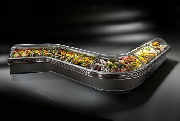 Vitrine réfrigérée professionnelle pour boucherie, charcuterie et sandwichs - Époque - Exposition haute et vision panoramique_0