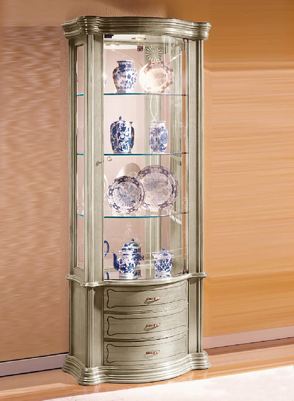 Vitrine en bois trois tiroirs DV25VA - laqué crème cérusé et fond miroir_0