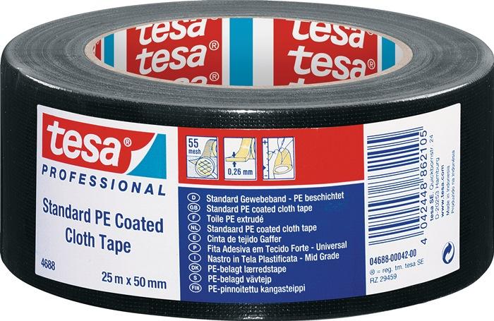 Adhésif toilé TESA tesaband® Standard 4688 noir - rouleau 25 m x 50 mm - haute résistance et force de collage_0