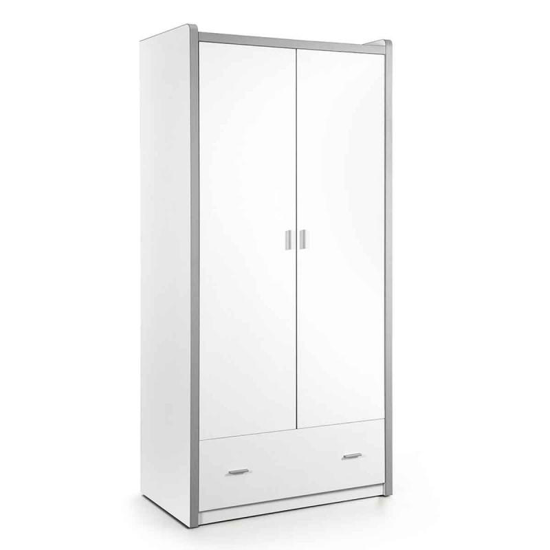 Armoire 2 portes enfant Bonny 202 cm blanc - Paris Prix - avec étagère et penderie_0