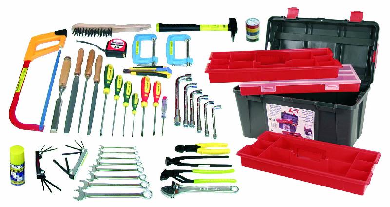 Caisse à outils - 55 pièces avec marteau, pinces, clés, tournevis, ciseau à bois et accessoires_0