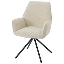 Décoshop26 - Chaise de salle à manger avec accoudoir assise rotatif en tissu chenille crème cadre trépied 04_0006278 - 3000261683995_0