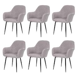 Décoshop26 - Lot de 6 chaises de salle à manger design rétro en tissu gris pieds en métal noirs 04_0007687 - gris 3000262242351_0