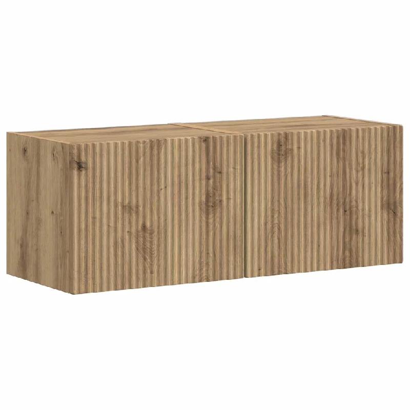 Helloshop26 - Lot de 2 meubles TV muraux modernes avec 2 étagères pratiques 60 x 31 x 29.5 cm en bois d'ingénierie chêne artisan 02_0054886 - Bois_0