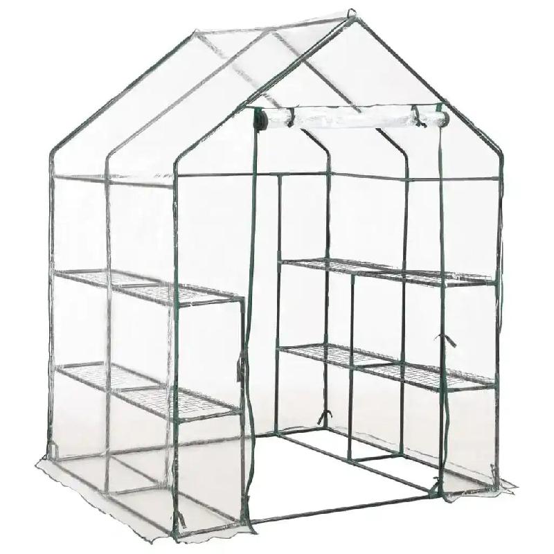 Helloshop26 - Serre de jardin avec 8 étagères 143 x 143 x 195 cm facile à monter et durable en acier vert 02_0045928 - vert acier 3000233964343_0