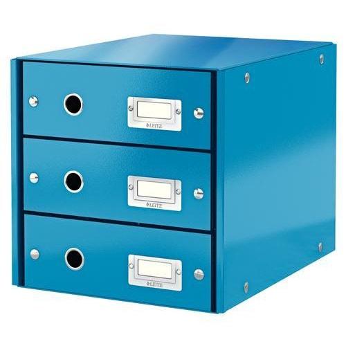 Leitz module de classement 3 tiroirs wow en carton recouvert de polypropylène. Coloris bleu_0